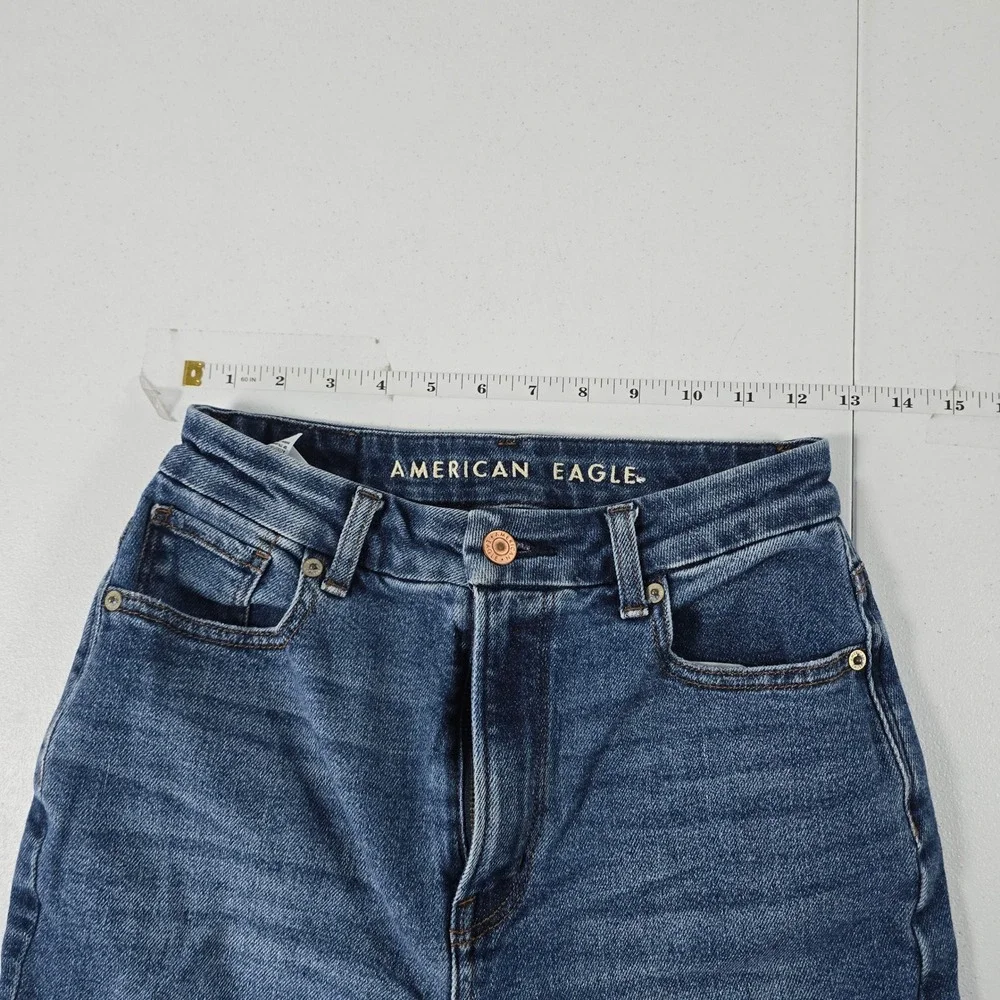 American‎ Eagle Curvy Mom Jeans Womens 0 Short Distressed Blue High Rise